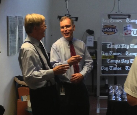 Tim Nickens and columnist Daniel Ruth of the Tampa Bay Times win the Pulitzer along with the Sun-Sentinel. (Photo via Amy Hollyfield's Twitter)